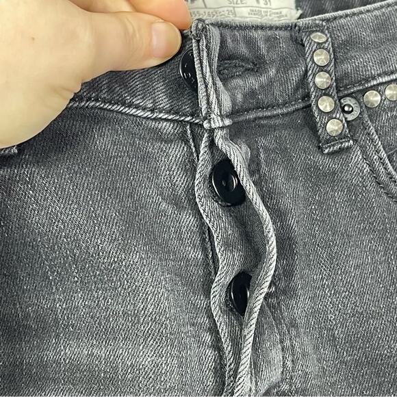 Free People Black Studded Jeans Distressed, Raw Hem Size 31. Excellent condition - Picture 6 of 8